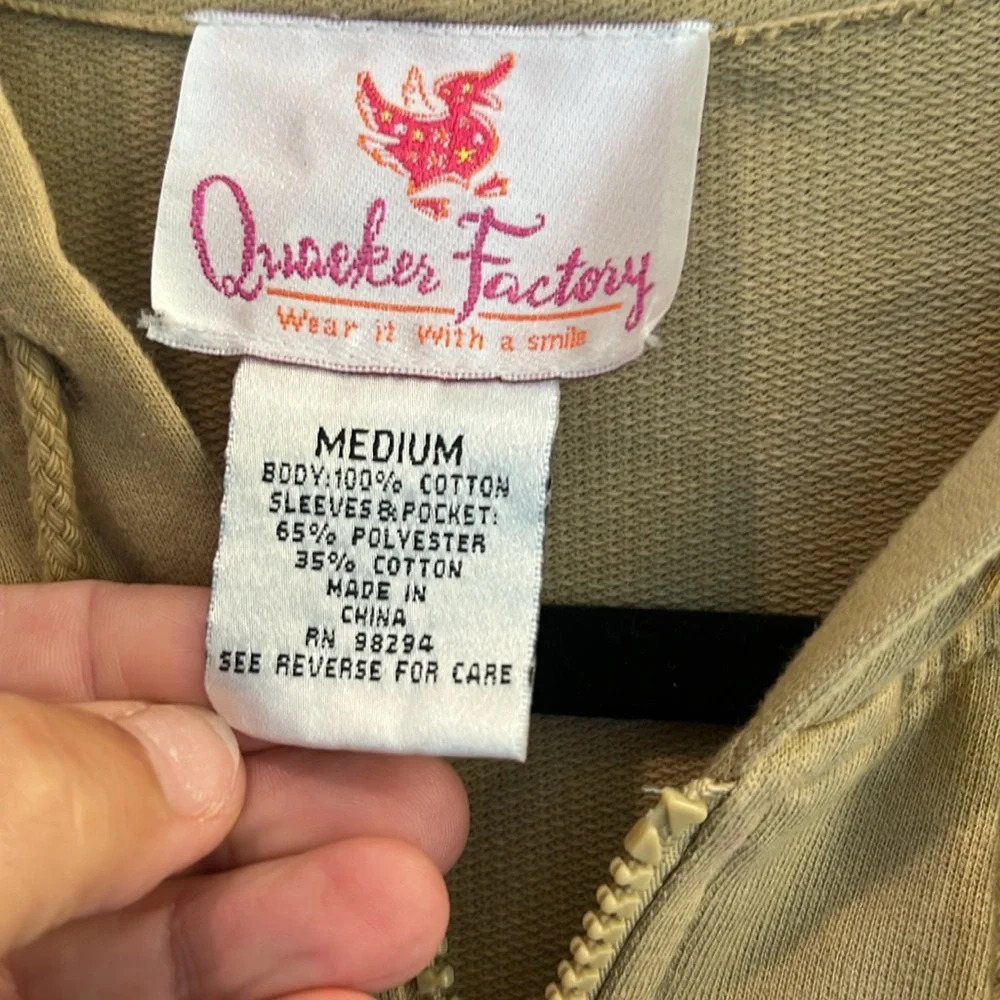 Quaker Factory Zip Drawstring Hooded Jacket with Mesh Sleeves & Pockets Size M - Picture 3 of 6